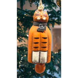 Cat Christmas Tree Ornament Orange Tabby Fish Collar Folk Art Cat Lover Gift